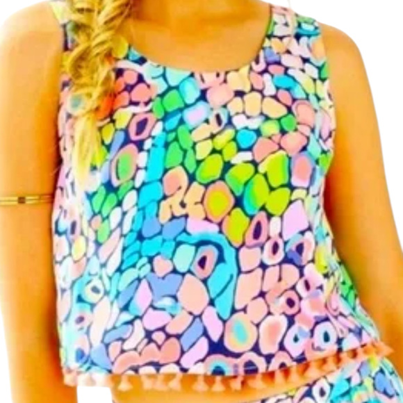 Lilly Pulitzer Tops - Women's Lilly Pulitzer Brinley Neon Crop Tank Top Gypsy Jungle Tassels 8